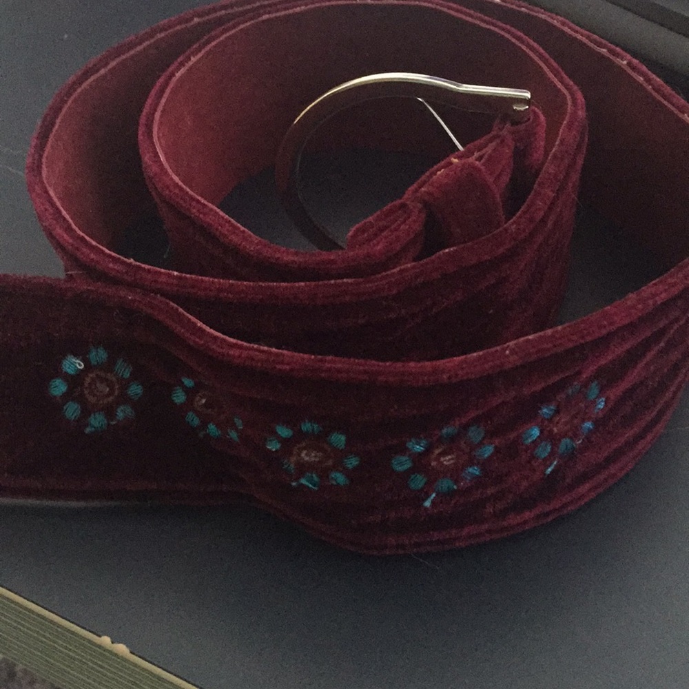 Embroidered Maroon Wide Vintage Statement Belt